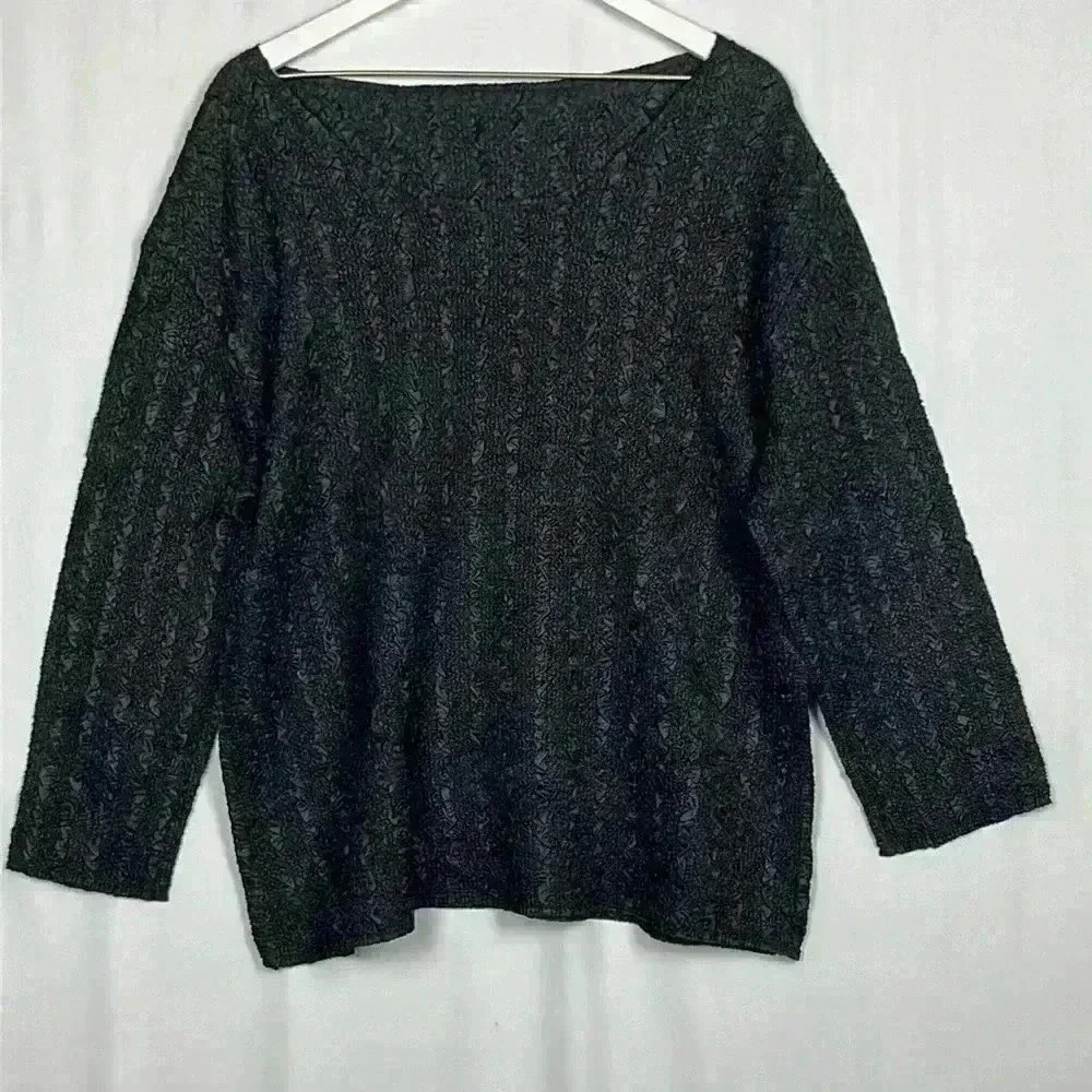 Magic Crush Magic Scarf Womens Top Black Xl-2X Long Sleeves Scoop Neck Pullover